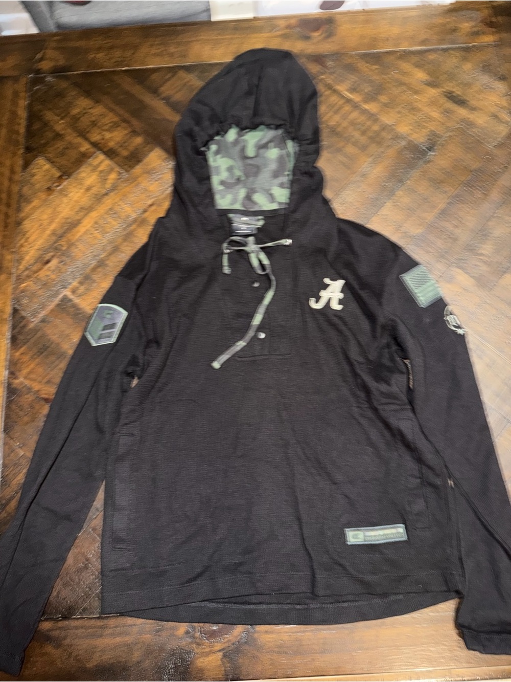 Colosseum Black Hoodie with Green Camo Accents